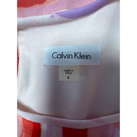CALVIN KLEIN Sleeveless Trapeze Swing Flare Pink Red Lined Dress Size 8 - Picture 6 of 10